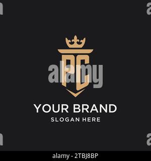 PC monogram with medieval style, luxury and elegant initial logo design ideas Stock Vector