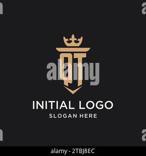 QT monogram with medieval style, luxury and elegant initial logo design ideas Stock Vector
