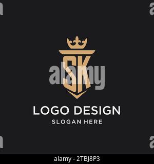SK monogram with medieval style, luxury and elegant initial logo design ideas Stock Vector