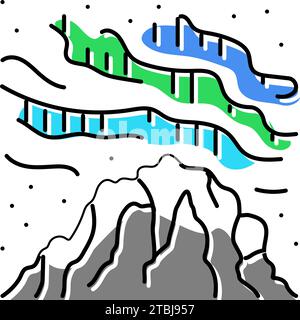 northern lights winter season color icon vector illustration Stock ...