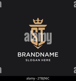 SI monogram with medieval style, luxury and elegant initial logo design ideas Stock Vector