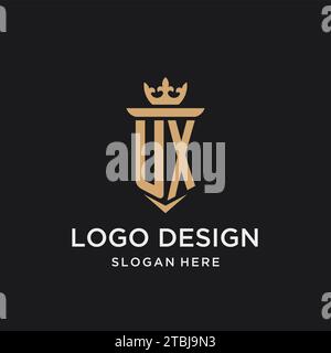 UX monogram with medieval style, luxury and elegant initial logo design ideas Stock Vector