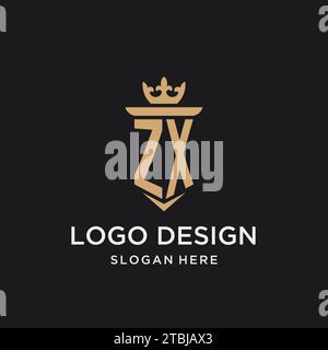 ZX monogram with medieval style, luxury and elegant initial logo design ideas Stock Vector