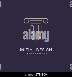 BW initial with pillar logo design, luxury law office logo style design ideas Stock Vector