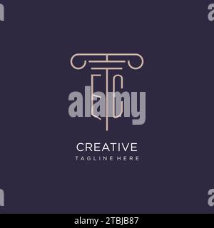 EC initial with pillar logo design, luxury law office logo style design ideas Stock Vector