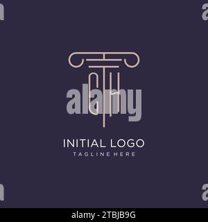 CH initial with pillar logo design, luxury law office logo style design ideas Stock Vector