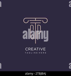 CP initial with pillar logo design, luxury law office logo style design ideas Stock Vector