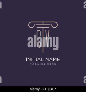 CV initial with pillar logo design, luxury law office logo style design ideas Stock Vector