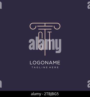 CT initial with pillar logo design, luxury law office logo style design ideas Stock Vector