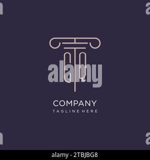 CQ initial with pillar logo design, luxury law office logo style design ideas Stock Vector