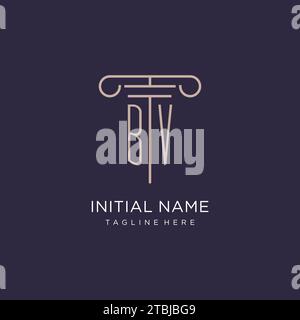 BV initial with pillar logo design, luxury law office logo style design ideas Stock Vector