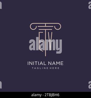EV initial with pillar logo design, luxury law office logo style design ideas Stock Vector