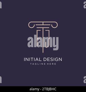 FJ initial with pillar logo design, luxury law office logo style design ideas Stock Vector