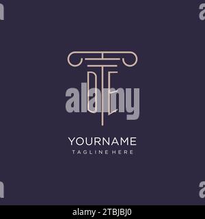 DE initial with pillar logo design, luxury law office logo style design ideas Stock Vector