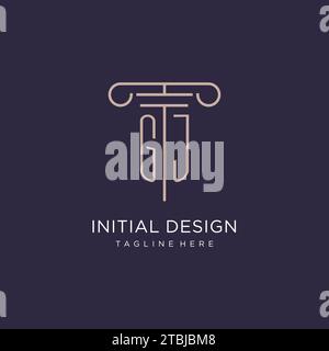 GJ initial with pillar logo design, luxury law office logo style design ideas Stock Vector