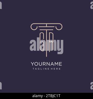 GR initial with pillar logo design, luxury law office logo style design ideas Stock Vector