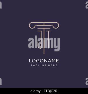 JT initial with pillar logo design, luxury law office logo style design ideas Stock Vector