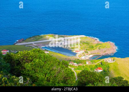 Juancho E. Yrausquin Airport SAB has the shortest commercial runway of the world in Saba, Caribbean Netherlands. Stock Photo