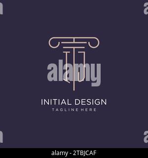 IJ initial with pillar logo design, luxury law office logo style design ideas Stock Vector