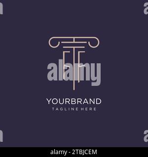 FF initial with pillar logo design, luxury law office logo style design ideas Stock Vector