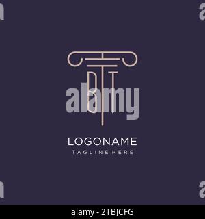 BT initial with pillar logo design, luxury law office logo style design ideas Stock Vector