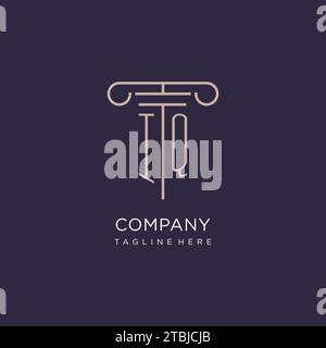 IQ initial with pillar logo design, luxury law office logo style design ideas Stock Vector