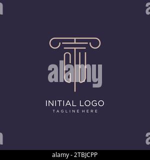 CU initial with pillar logo design, luxury law office logo style design ideas Stock Vector