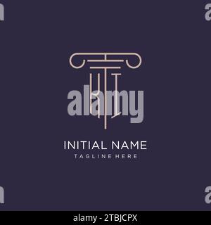 KI initial with pillar logo design, luxury law office logo style design ideas Stock Vector