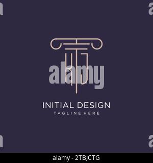 KJ initial with pillar logo design, luxury law office logo style design ideas Stock Vector