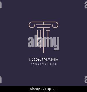 KT initial with pillar logo design, luxury law office logo style design ideas Stock Vector