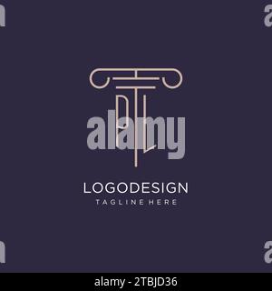 PL initial with pillar logo design, luxury law office logo style design ideas Stock Vector