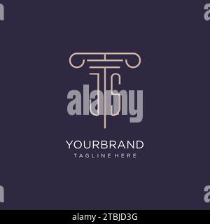 JS initial with pillar logo design, luxury law office logo style design ideas Stock Vector