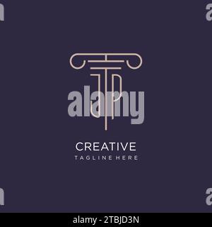 JP initial with pillar logo design, luxury law office logo style design ideas Stock Vector