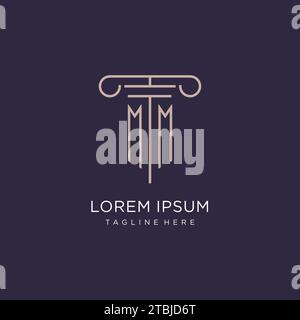 MM initial with pillar logo design, luxury law office logo style design ideas Stock Vector