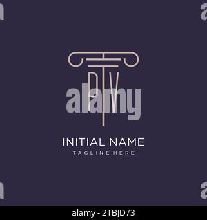 PV initial with pillar logo design, luxury law office logo style design ideas Stock Vector
