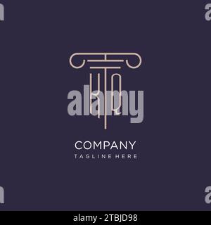 KQ initial with pillar logo design, luxury law office logo style design ideas Stock Vector