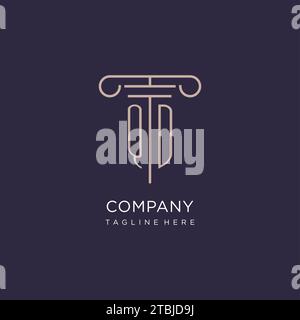 QD initial with pillar logo design, luxury law office logo style design ideas Stock Vector
