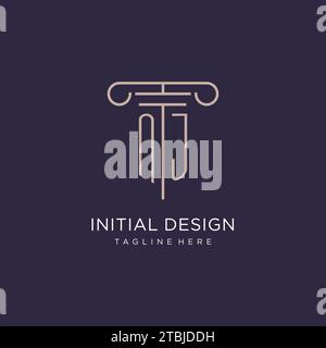 NJ initial with pillar logo design, luxury law office logo style design ideas Stock Vector