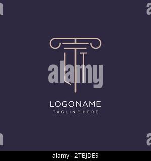 LT initial with pillar logo design, luxury law office logo style design ideas Stock Vector
