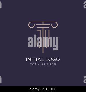 JU initial with pillar logo design, luxury law office logo style design ideas Stock Vector