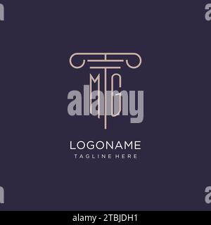 MG initial with pillar logo design, luxury law office logo style design ideas Stock Vector