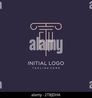 FH initial with pillar logo design, luxury law office logo style design ideas Stock Vector