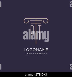 PT initial with pillar logo design, luxury law office logo style design ideas Stock Vector
