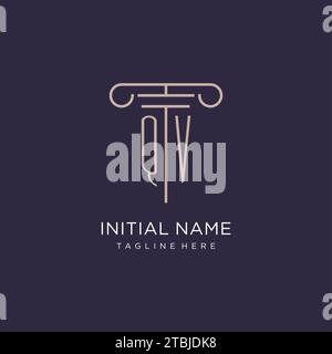 QV initial with pillar logo design, luxury law office logo style design ideas Stock Vector