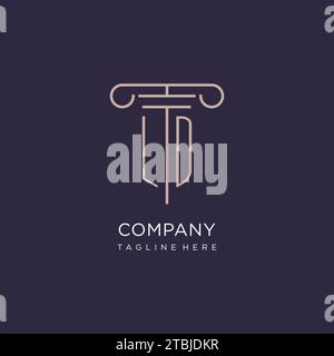 LD initial with pillar logo design, luxury law office logo style design ideas Stock Vector