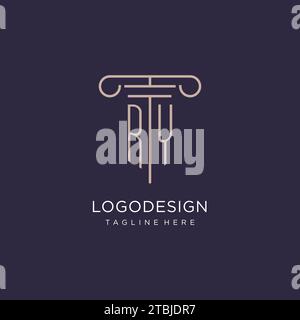 RY initial with pillar logo design, luxury law office logo style design ideas Stock Vector