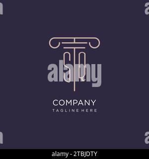 SQ initial with pillar logo design, luxury law office logo style design ideas Stock Vector