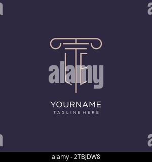 LE initial with pillar logo design, luxury law office logo style design ideas Stock Vector