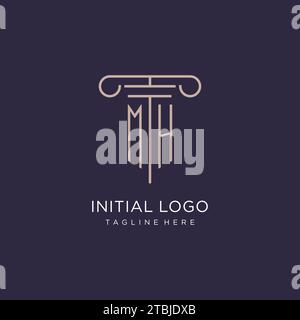 MH initial with pillar logo design, luxury law office logo style design ideas Stock Vector