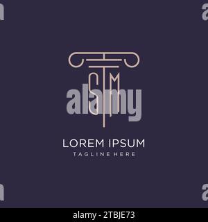 SM initial with pillar logo design, luxury law office logo style design ideas Stock Vector